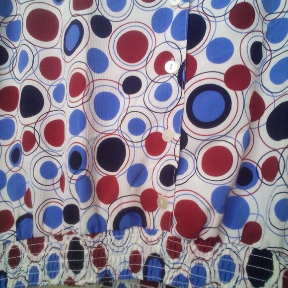 Alfred Dunner Blouse 12P 12 Petite Short Sleeve Button Up Elastic Waist Circles - Picture 9 of 16